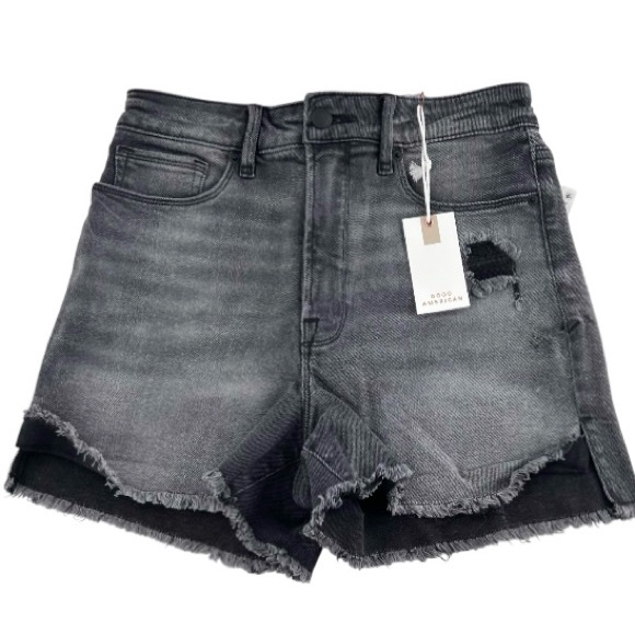 Good American Good Curve Short Gray Distressed Jean Shorts - Picture 1 of 3